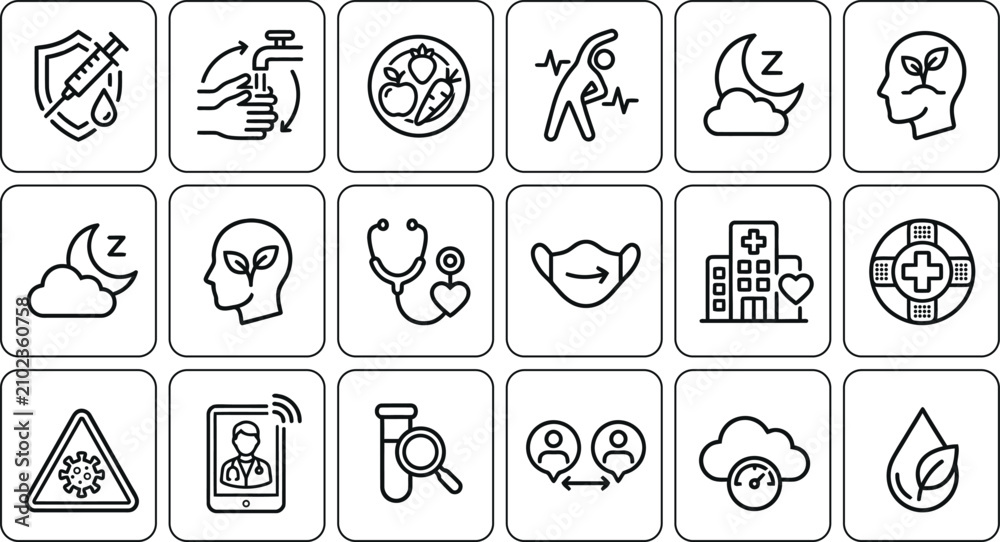 Fototapeta premium Premium vector icon set medical health hygiene telemedicine and wellness eps10 illustration collection
