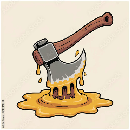 Foto Cartoon axe with honey dripping.
