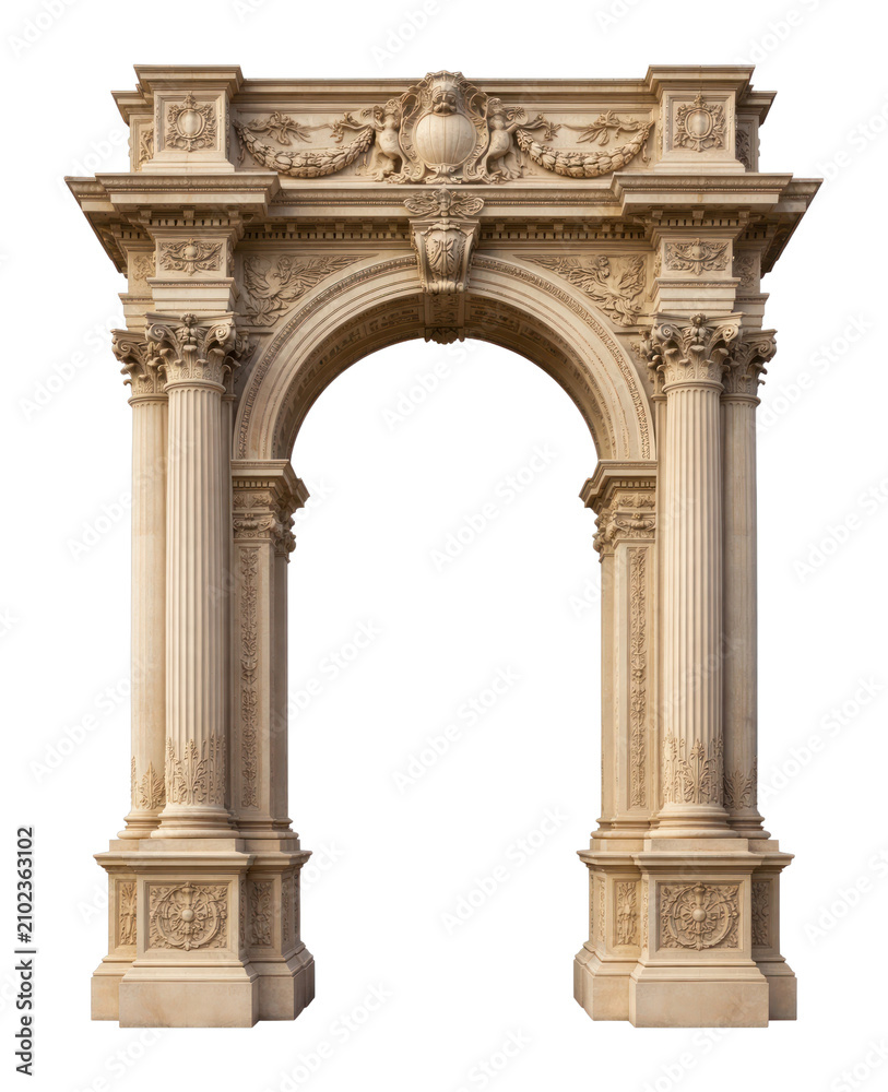 Fototapeta premium PNG Ornate stone archway with classical columns.