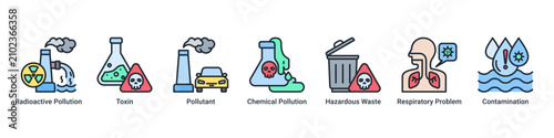 Photos Toxic Exposure web banner icon vector illustration with icons of Radioactive Pol