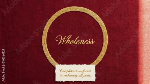 Golden circle framing the word Wholeness with a quote about acceptance and completeness on a textured red background