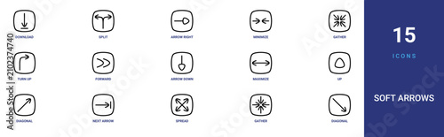 Bild auf Leinwand Set of 15 outline web Soft Arrows icons such as diagonal, gather, spread, next a