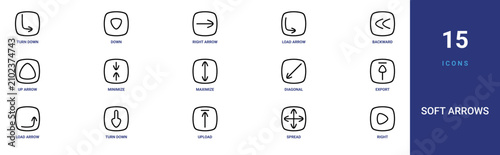 Tableau sur toile Set of 15 outline web Soft Arrows icons such as right, spread, upload, turn down