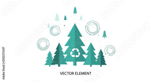 Bild auf Leinwand Green evergreen forest with recycling symbol for sustainability