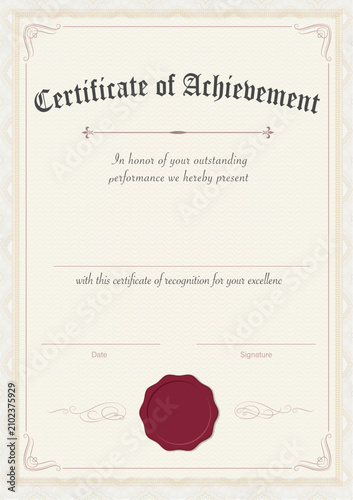 Elegant certificate of achievement with ornate border and wax seal