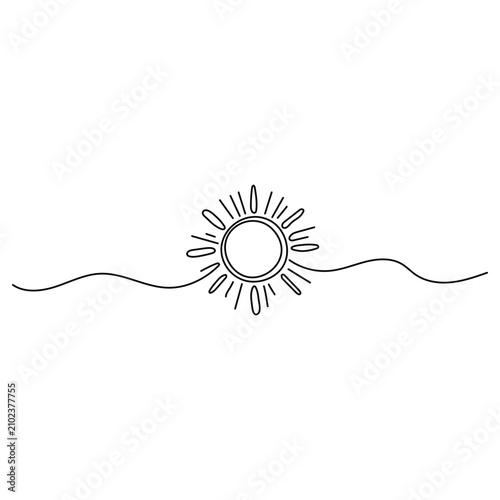 Sun continuous one line art drawing. Summer sun contour line sign. Vector illustration isolated on white