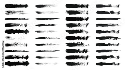 Abstract painterly effects decorative elements set, textured brush stroke style, ink smears, dry marks, paint smudges, and stains.