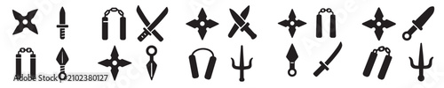 Foto set of ninja equipment vectors in silhouette style