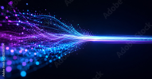 AI generated glowing abstract data stream flowing light particles high speed digital connectivity futuristic technology communication innovation background