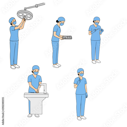 Title
Male Surgeon Preparing Operating Room Equipment Flat Vector Character Pose Set Isolated on White Background