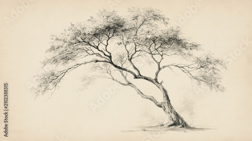 Elegant Tree Silhouette: Artistic Depiction of Nature's Beauty in Black and White