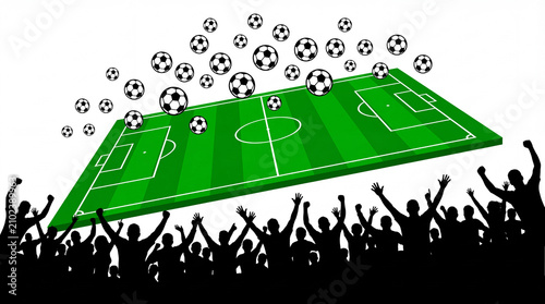 Soccer field soccer ball crowd silhouette fan silhouette stadium sport green field celebration concept game