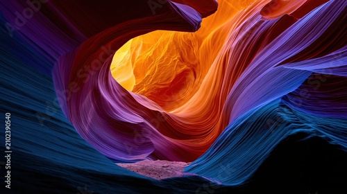 Sunlight Illuminating Sculpted Walls of Colorful Slot Canyon