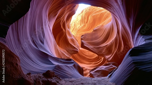 Sunlight Beams Through Sculpted Walls of Canyon Slot in Desert