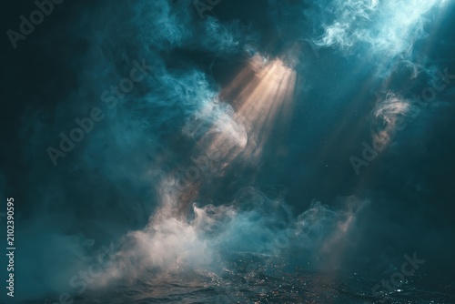 Misty Light Beams Through Layers of Blending Fog and Smoke