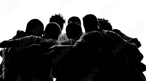 Silhouette of group of people huddling team unity together isolated on the transparent background
