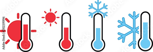 Cuadro en lienzo Hot and Cold Thermometer Temperature Icon Collection