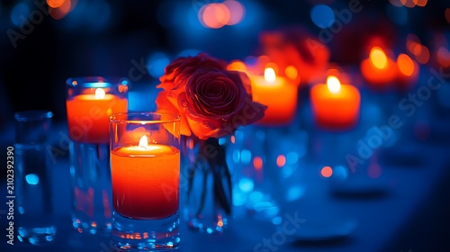 Romantic Dinner Candles and Roses Table Decor.
