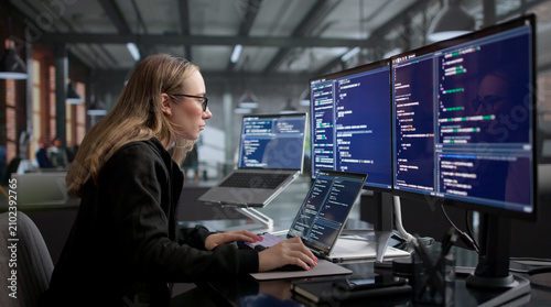 Tapety artystyczne Young Woman Software Engineer Working On Secure Coding