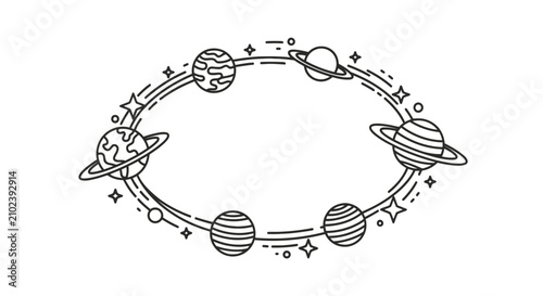 Fotografie Solar system planets in orbital circle line art