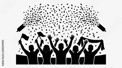 Tableau sur toile Jubilant crowd celebrating with confetti and raised arms.