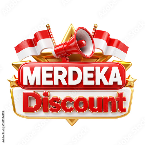 3D style transparent merdeka discount logo or icon with Promotional sale 17th august design on independent day red background