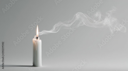 White candle extinguished with smoke trail burning isolated on the transparent background