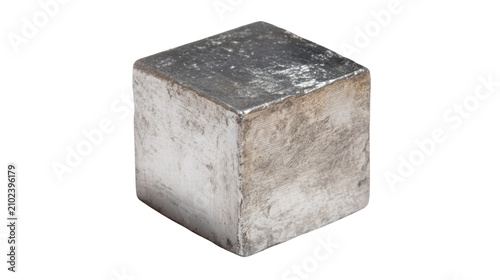  Shiny metal steel cube block ingot isolated on the transparent background