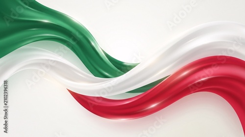 Smooth flowing satin waves featuring vibrant green white and red colors creating an elegant abstract liquid background for creative designs