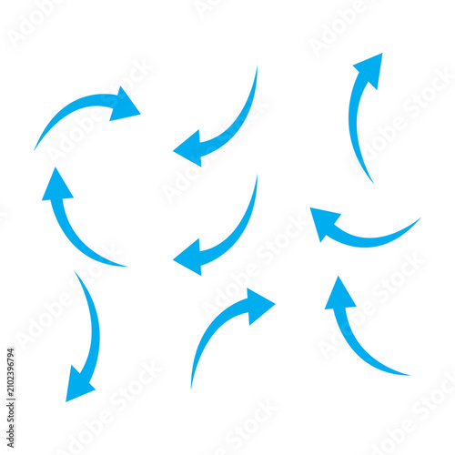 Fotografie Arrows rendered in blue indicate different paths and rotational movements for design