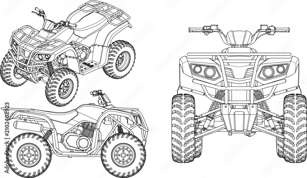 Obraz premium All Terrain Vehicle Technical Line Drawing Vector Illustrations for Engineering and Design Projects