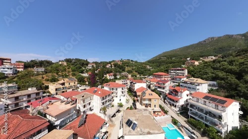 Parga resort town, mainland coastal town in Greece, Aerial view