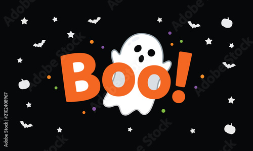 Obraz na plátně Festive halloween graphic with ghost and 'boo ' text for spooky celebrations