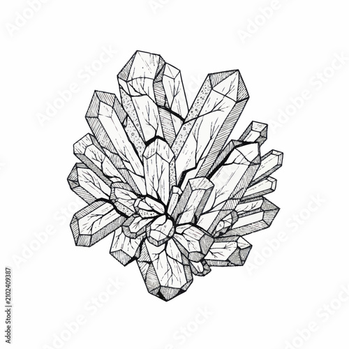 Cuadro en lienzo Detailed Line Art Drawing of Quartz Crystal Cluster.