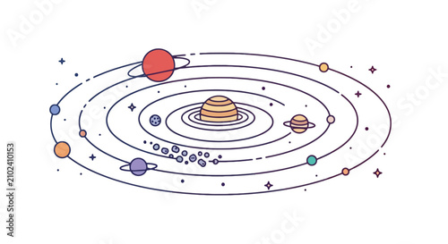 Cuadro en lienzo Solar system diagram with planets and orbital paths