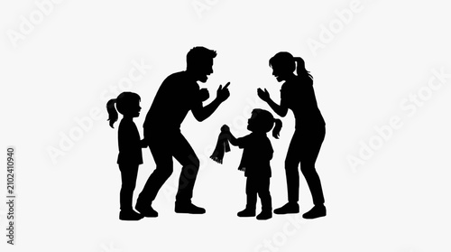 Cuadro en lienzo Silhouette of a family arguing in a line.