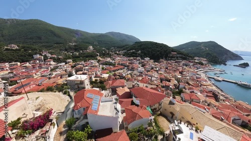 Parga resort town, mainland coastal town in Greece, Aerial view