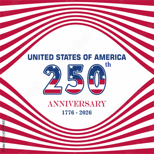 USA 250th anniversary semiquincentennial card vector illustration with red and white stripes background