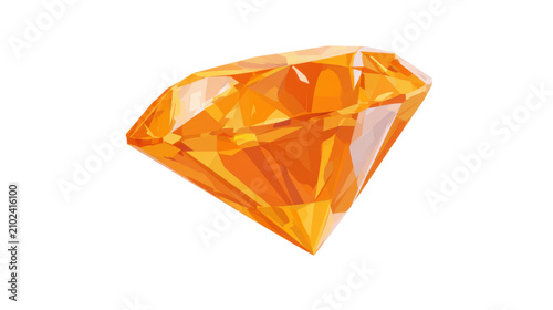Orange Diamond Gemstone Isolated On White Background