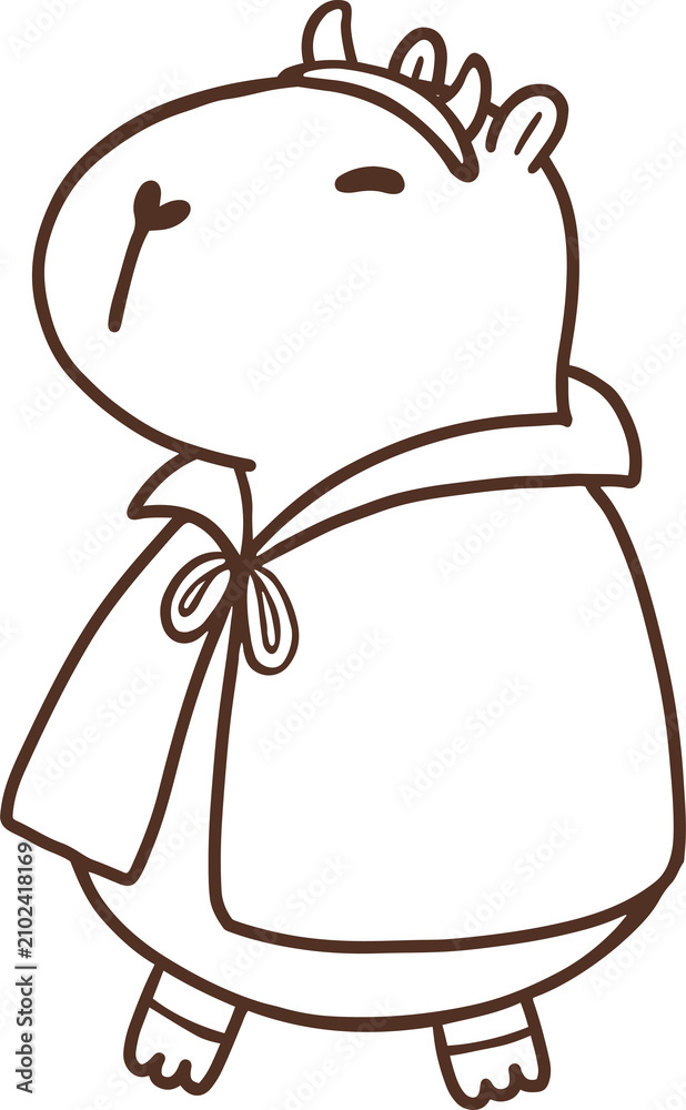 Obraz premium Cute Halloween Devil Capybara Hand Drawn Black and White