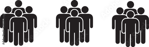Minimalist black and white vector silhouettes of diverse groups of people symbolizing community, teamwork, and social connection