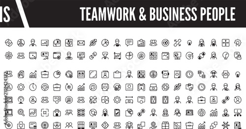 A comprehensive collection of outline business and teamwork icons, perfect for web design, presentations, and corporate projects