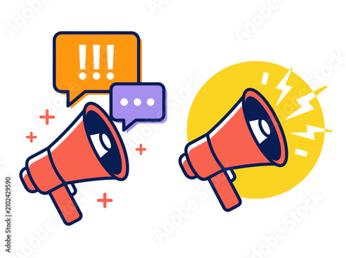 Megaphone icons for marketing alerts and social media communication vector set