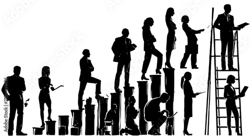 Tableau sur toile Business Growth Ladder, Career Progression, Teamwork Ascent, Silhouette Figures