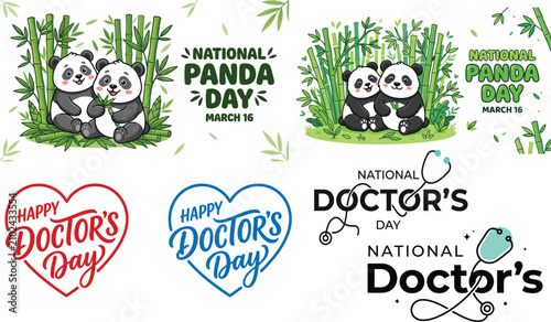 National panda day doctor's day celebrations festive graphics for march