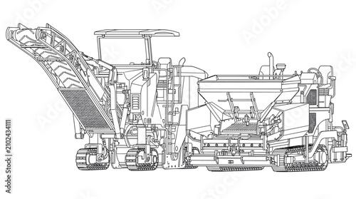 Fotografija Industrial road construction machinery set featuring heavy paving equipment and