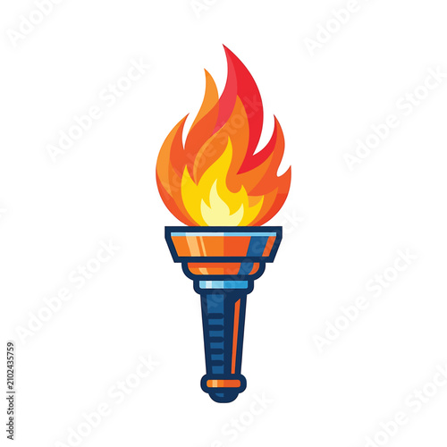Torch with flame on top burning.