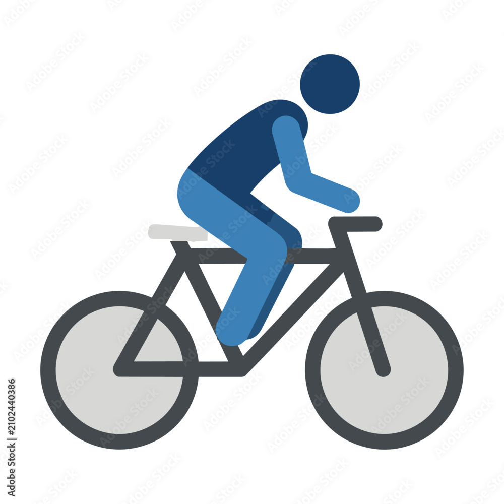 Obraz premium Minimalist flat icon of a person riding a bicycle in side profile, clean graphic design representing transport or healthy lifestyle concept
