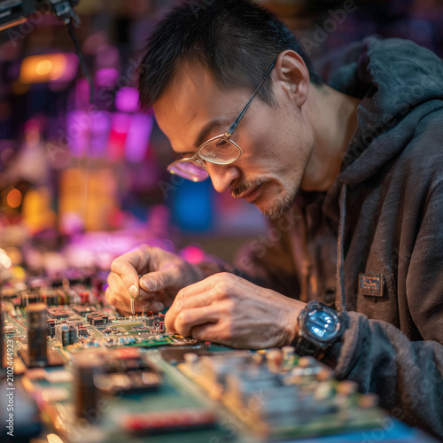Naklejka One electronics assembler with workstation tools.