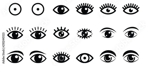 Photos Eye icon set in different styles representing vision, view, and visibility, isol
